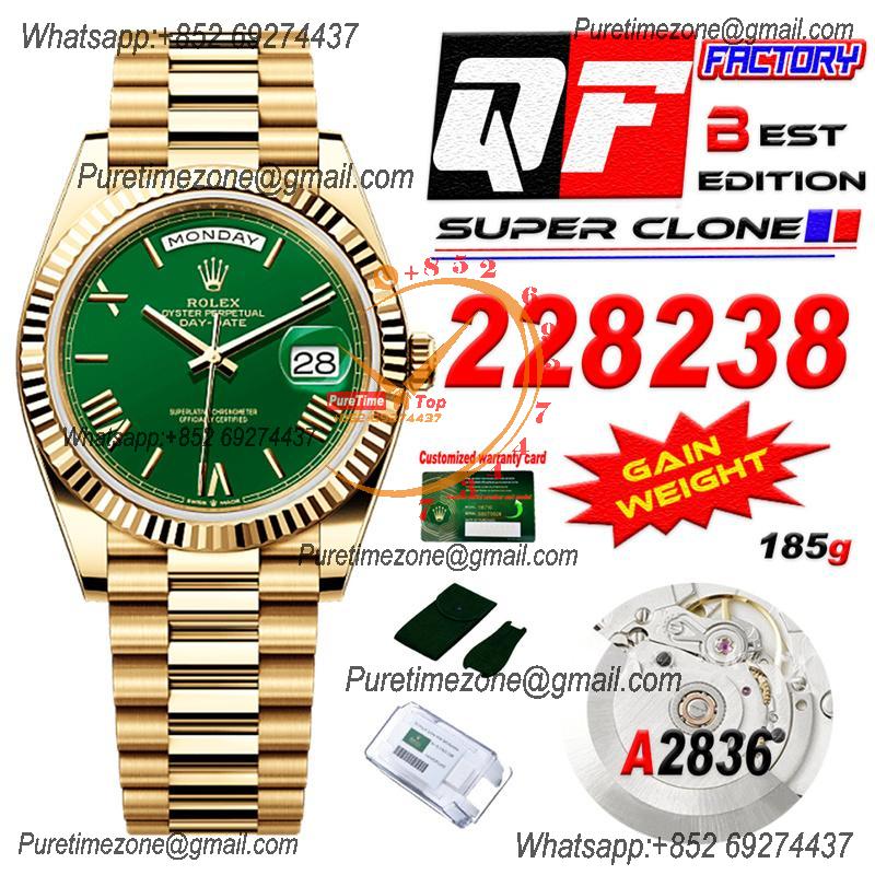 DayDate 40 228238 A2836 Automatic Mens Watch Best Edition QF V5 YG Green Roman Dial President Bracelet (Gain Weight)