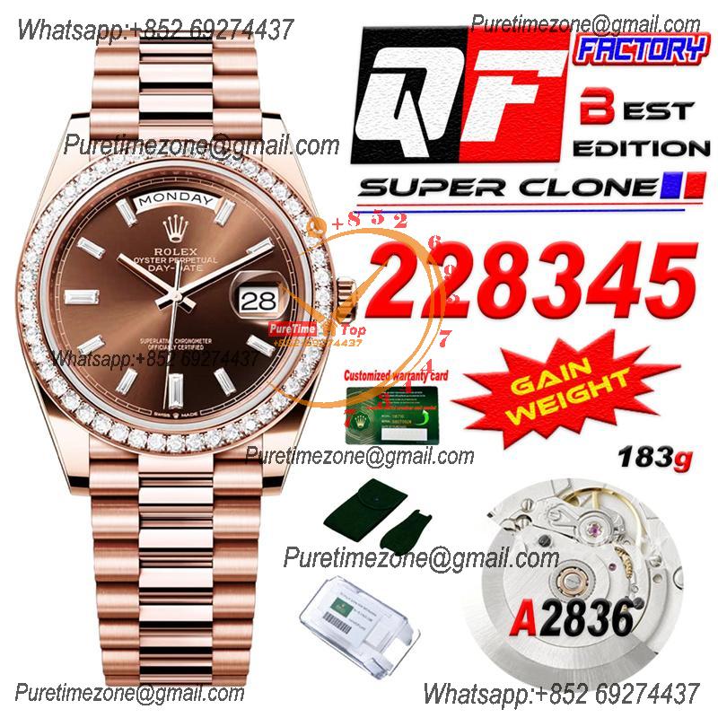 DayDate 40 228245 A2836 Automatic Mens Watch Best Edition QF Diamond Bezel Brown Dial President Bracelet (Gain Weight)