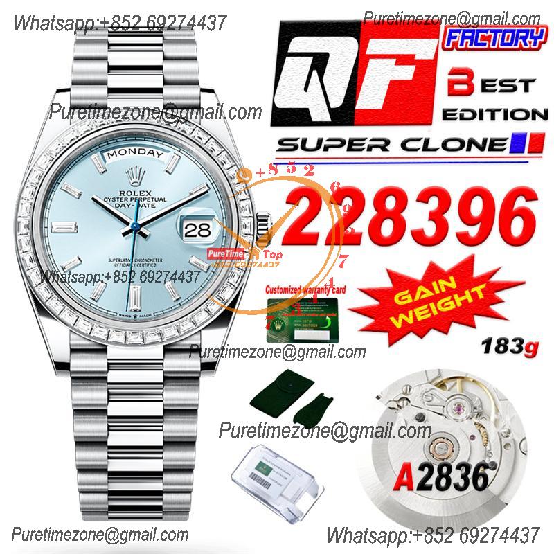 DayDate 40 228245 A2836 Automatic Mens Watch Best Edition QF Diamond Bezel ICE Blue Dial President Bracelet (Gain Weight