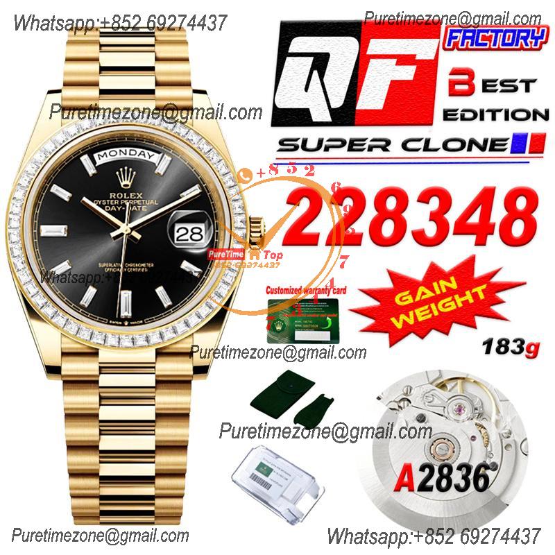 DayDate 40 228248 A2836 Automatic Mens Watch Best Edition QF YG Diamond Bezel Black Dial President Bracelet (Gain Weight