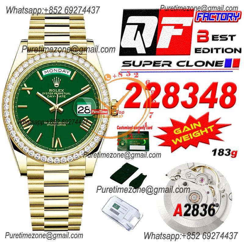 DayDate 40 228248 A2836 Automatic Mens Watch Best Edition QF YG Diamond Bezel Green Dial President Bracelet (Gain Weight