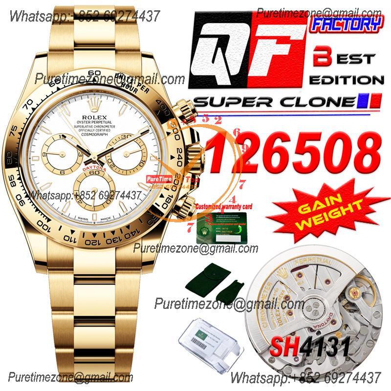 Daytona 126508 SH4131 Automatic Chronograph Mens Watch Best Edition QF V6 YG White Dial 904L SS Bracelet (Gain Weight)