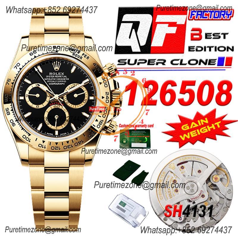 Daytona 126508 SH4131 Automatic Chronograph Mens Watch Best Edition QF V6 YG Black Dial 904L SS Bracelet (Gain Weight)