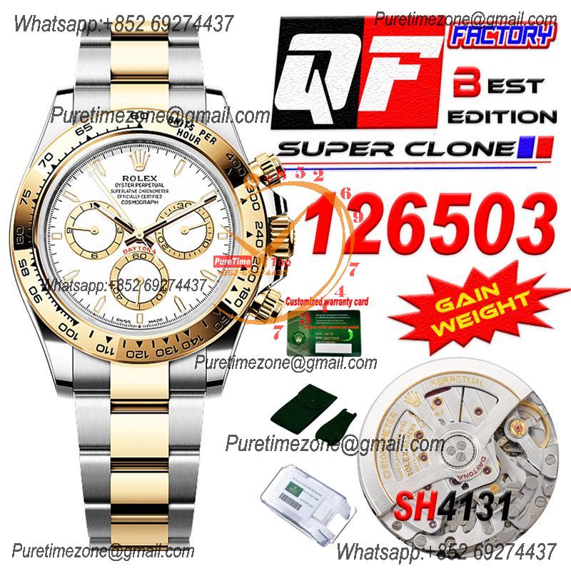 Daytona 126503 SH4131 Automatic Chronograph Mens Watch Best Edition QF V6 YG White Dial 904L SS Bracelet (Gain Weight)