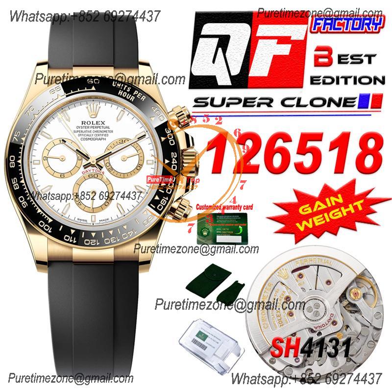 Daytona 126518 SH4131 Automatic Chronograph Mens Watch Best Edition QF V6 YG White Dial Oysterflex Strap (Gain Weight)