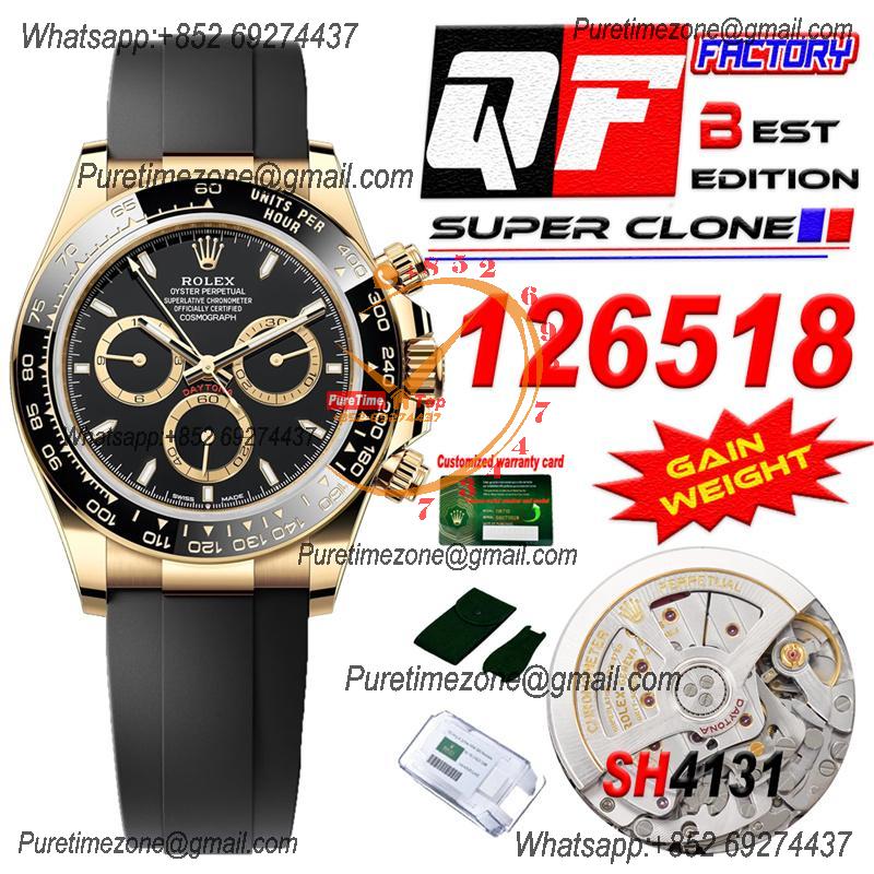 Daytona 126518 SH4131 Automatic Chronograph Mens Watch Best Edition QF V6 YG Black Dial Oysterflex Strap (Gain Weight)