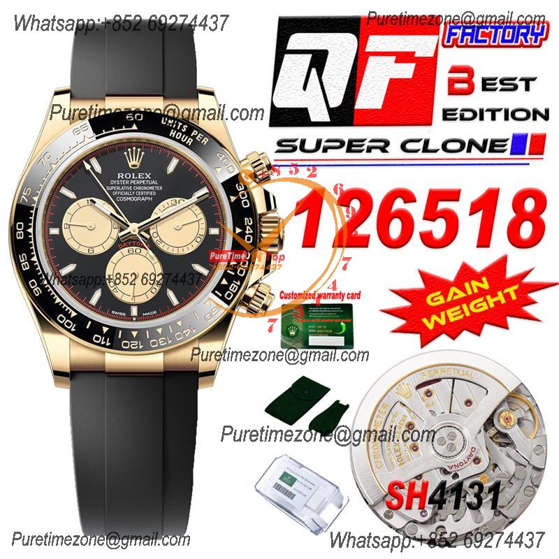 Daytona 126518 SH4131 Automatic Chronograph Mens Watch Best Edition QF V6 YG Black Dial Oysterflex Strap (Gain Weight)