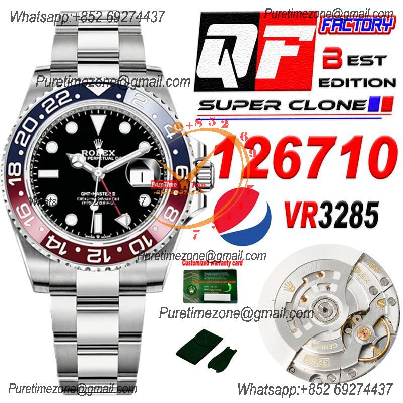 GMT Master II 126720 Pepsi VR3285 Automatic Mens Watch Best Edition QF V3 Black Dial 904L Oyster Steel Bracelet CHS