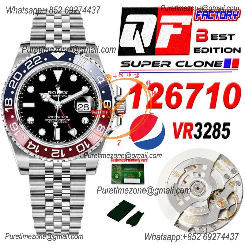 GMT Master II 126710 Pepsi VR3285 Automatic Mens Watch Best Edition QF Black Dial 904L Jubilee SS Bracelet CHS