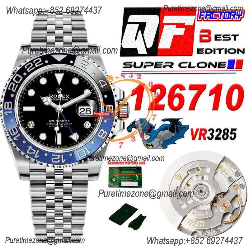 GMT Master II 126710 Batman VR3285 Automatic Mens Watch Best Edition QF Black Dial 904L Jubilee SS Bracelet CHS