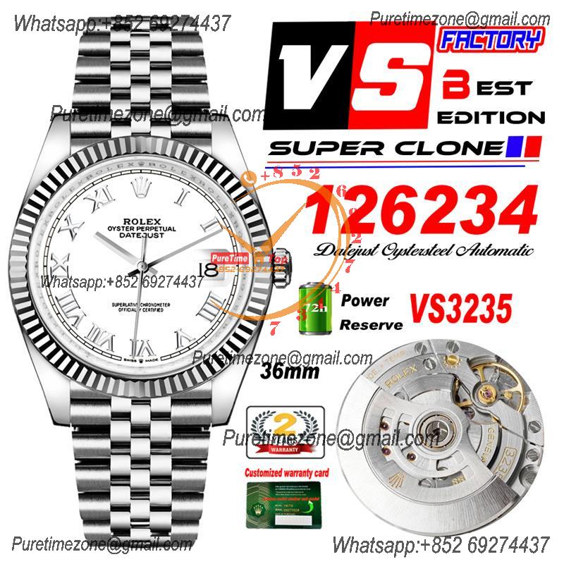 DateJust 36 126234 VS3235 Automatic Mens Watch 904L SS VSF 1:1 Best Edition White Roman Dial on Jubilee Bracelet CHS