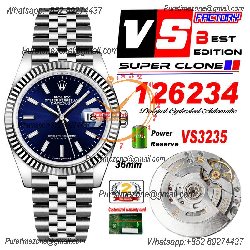 DateJust 36 126234 VS3235 Automatic Mens Watch 904L SS VSF 1:1 Best Edition Blue Stick Dial on Jubilee Bracelet CHS