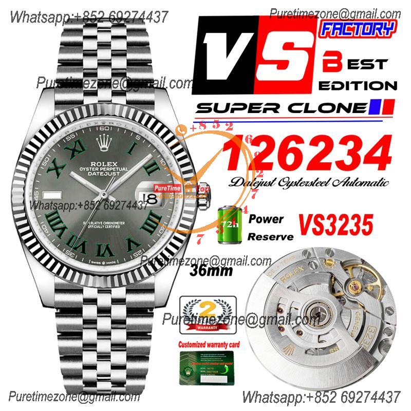 DateJust 36 126234 VS3235 Automatic Mens Watch 904L SS VSF 1:1 Best Edition Gray Roman Dial on Jubilee Bracelet CHS