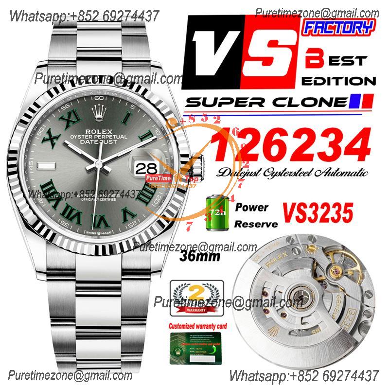 DateJust 36 126234 VS3235 Automatic Mens Watch 904L SS VSF 1:1 Best Edition Gray Roman Dial on Oyster Bracelet CHS