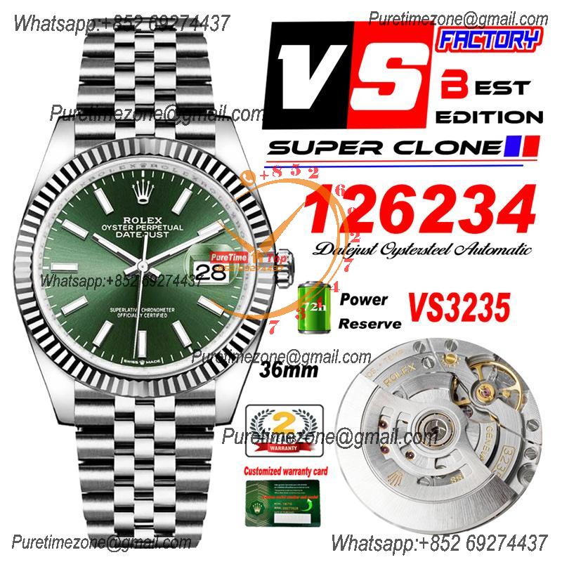 DateJust 36 126234 VS3235 Automatic Mens Watch 904L SS VSF 1:1 Best Edition Green Stick Dial on Jubilee Bracelet CHS