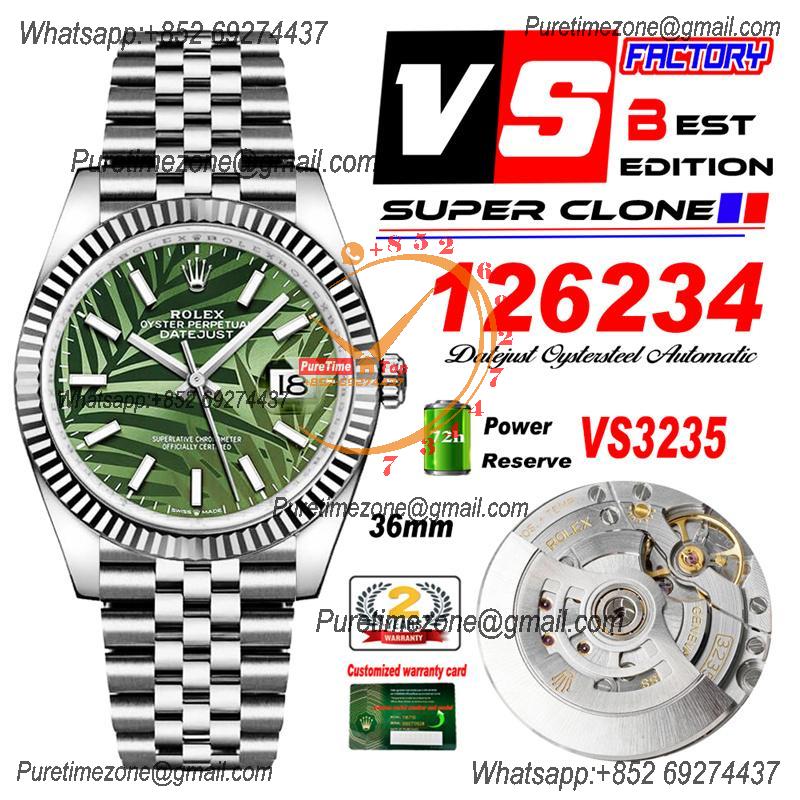 DateJust 36 126234 VS3235 Automatic Mens Watch 904L SS VSF 1:1 Best Edition Green Stick Dial on Jubilee Bracelet CHS