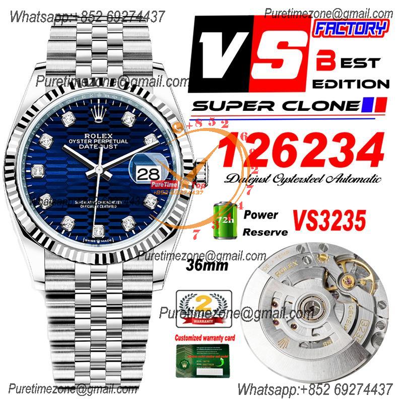 DateJust 36 126234 VS3235 Automatic Mens Watch 904L SS VSF 1:1 Best Edition Blue Dial on Jubilee Bracelet CHS