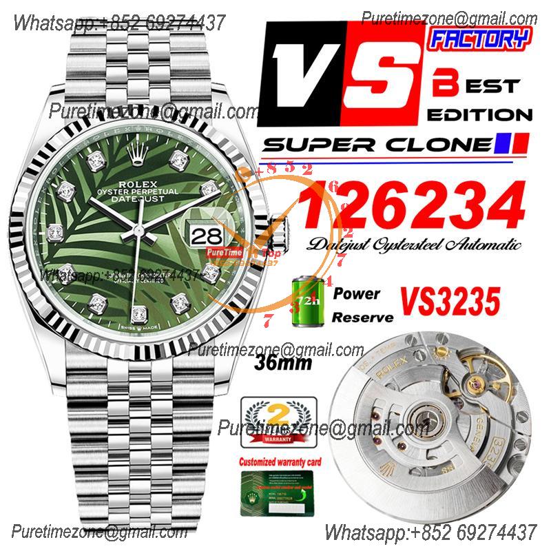 DateJust 36 126234 VS3235 Automatic Mens Watch 904L SS VSF 1:1 Best Edition Green Dial on Jubilee Bracelet CHS