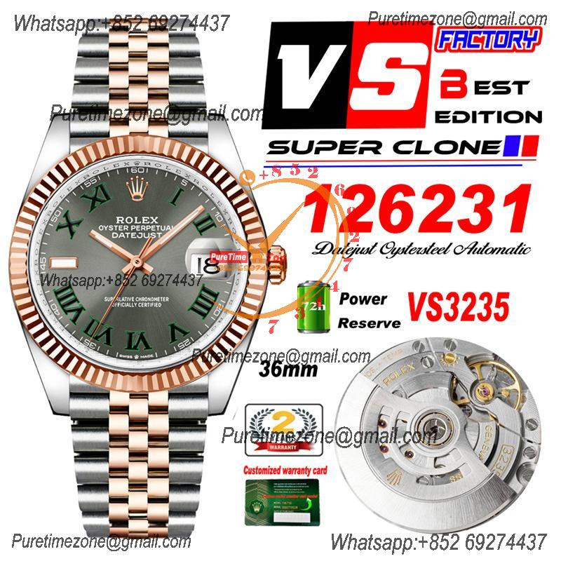 DateJust 36 126231 VS3235 Automatic Mens Watch 904L SS VSF 1:1 Best Edition RG Gray Dial on Jubilee Bracelet CHS