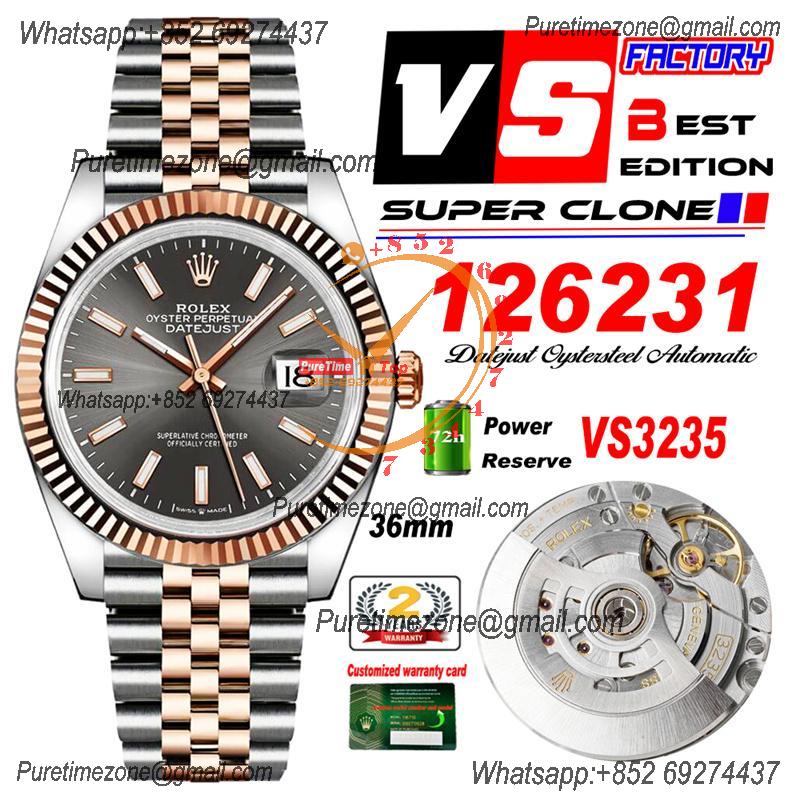 DateJust 36 126231 VS3235 Automatic Mens Watch 904L SS VSF 1:1 Best Edition RG Gray Dial on Jubilee Bracelet CHS