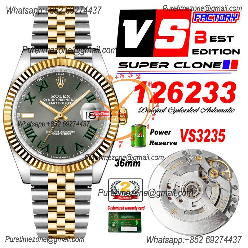 DateJust 36 126233 VS3235 Automatic Mens Watch 904L SS VSF 1:1 Best Edition YG Gray Dial on Jubilee Bracelet CHS