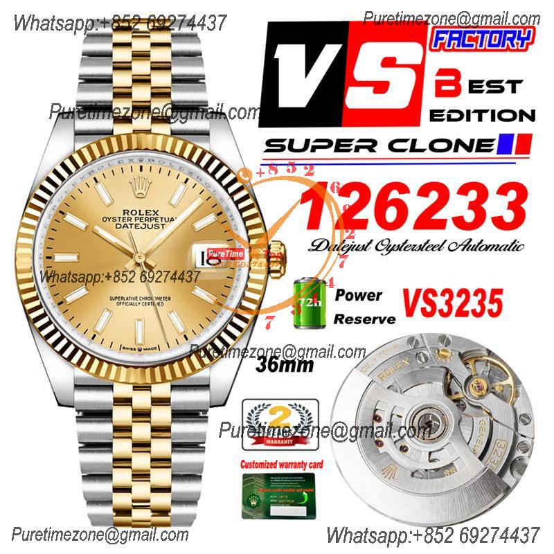 DateJust 36 126233 VS3235 Automatic Mens Watch 904L SS VSF 1:1 Best Edition YG Glod Dial on Jubilee Bracelet CHS