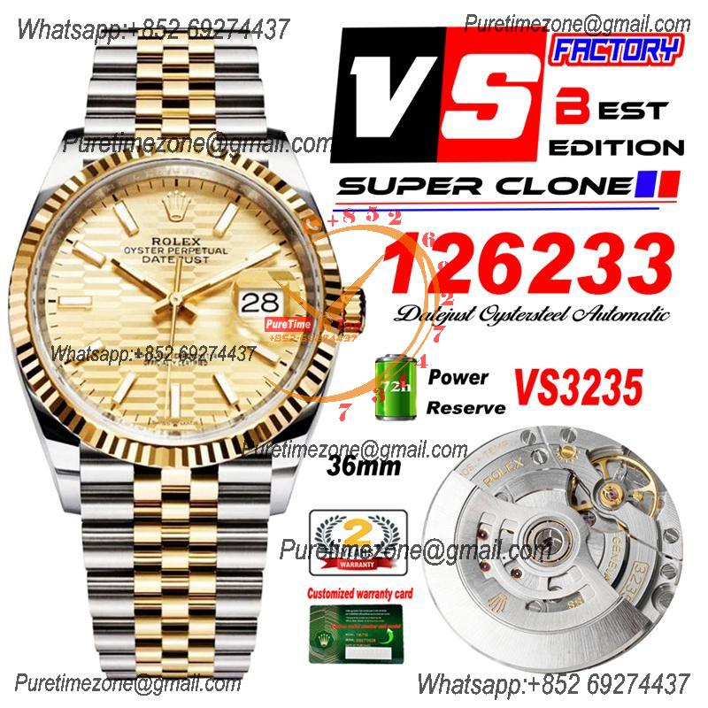 DateJust 36 126233 VS3235 Automatic Mens Watch 904L SS VSF 1:1 Best Edition YG Glod Dial on Jubilee Bracelet CHS