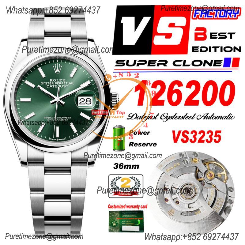 DateJust 36 126200 VS3235 Automatic Mens Watch 904L SS VSF 1:1 Best Edition Green Dial on Jubilee Bracelet CHS