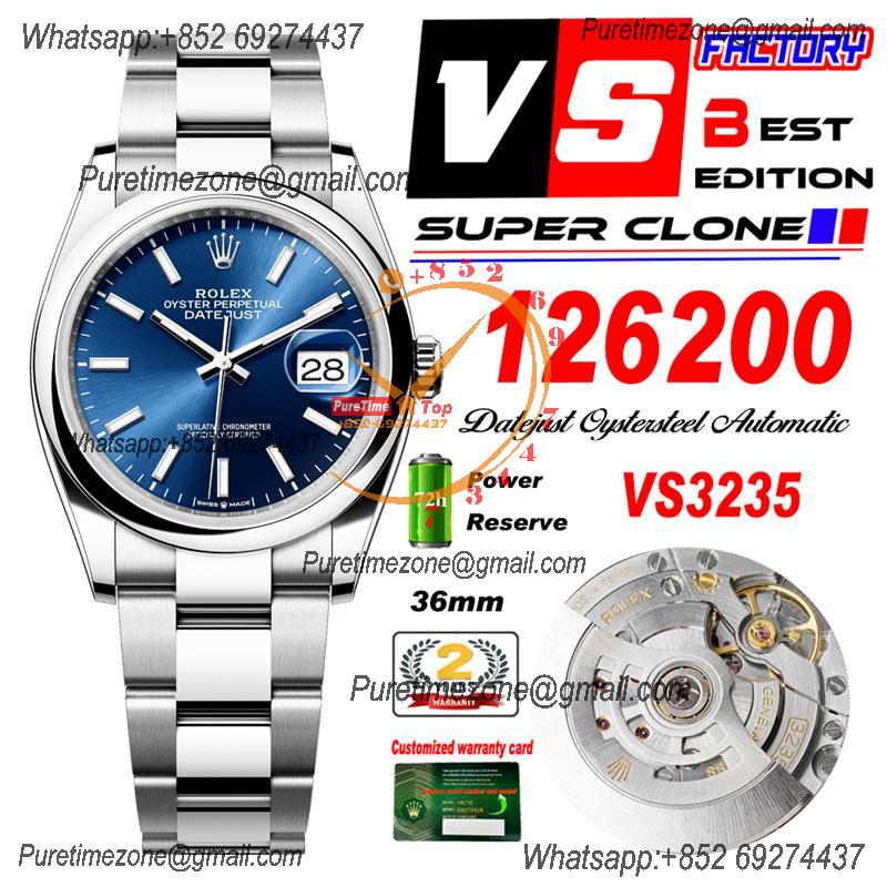 DateJust 36 126200 VS3235 Automatic Mens Watch 904L SS VSF 1:1 Best Edition Blue Dial on Jubilee Bracelet CHS