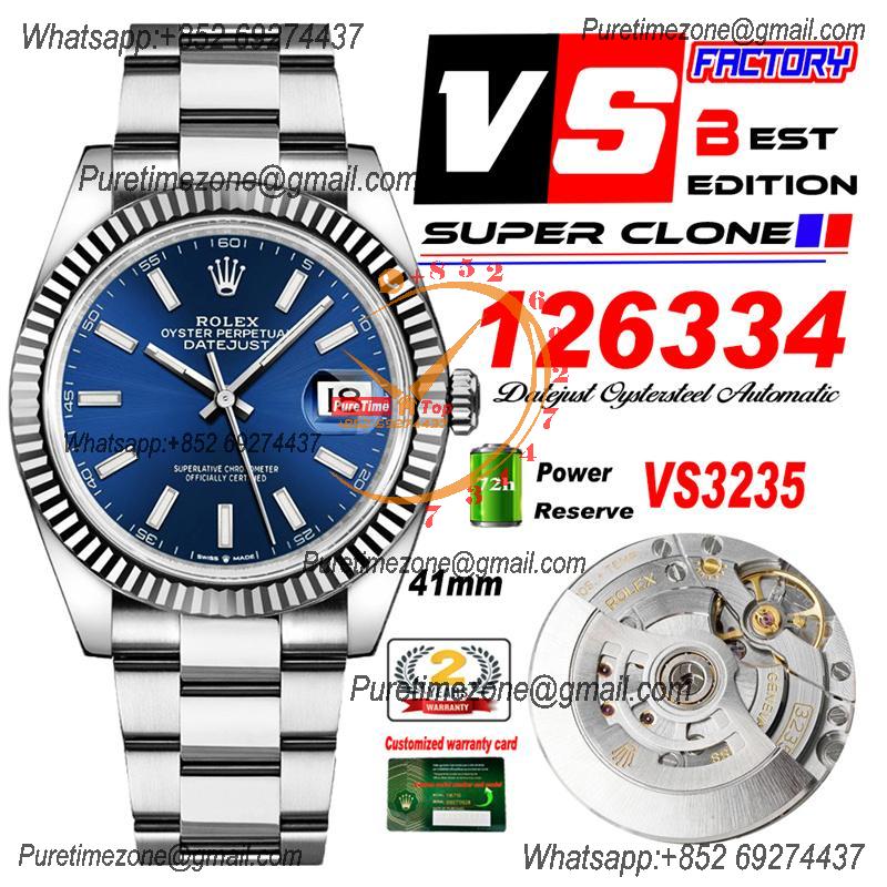 DateJust 41 126334 VS3235 Automatic Mens Watch 904L SS VSF 1:1 Best Edition Blue Dial on Oyster Bracelet CHS