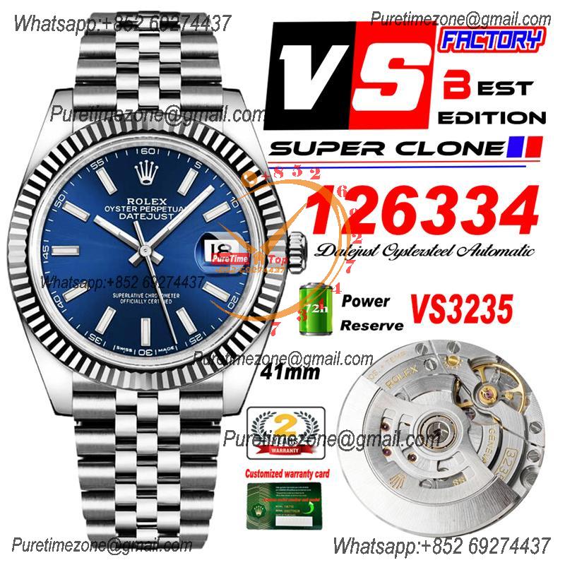 DateJust 41 126334 VS3235 Automatic Mens Watch 904L SS VSF 1:1 Best Edition Blue Dial on Jubilee Bracelet CHS