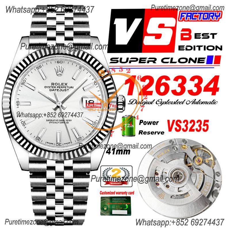 DateJust 41126334 VS3235 Automatic Mens Watch 904L SS VSF 1:1 Best Edition Silver Dial on Jubilee Bracelet CHS