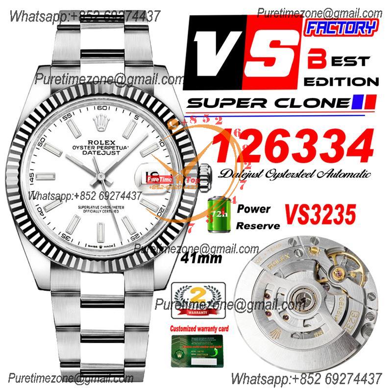 DateJust 41 126334 VS3235 Automatic Mens Watch 904L SS VSF 1:1 Best Edition White Dial on Oyster Bracelet CHS