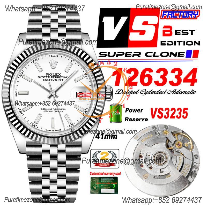 DateJust 41 126334 VS3235 Automatic Mens Watch 904L SS VSF 1:1 Best Edition White Dial on Jubilee Bracelet CHS