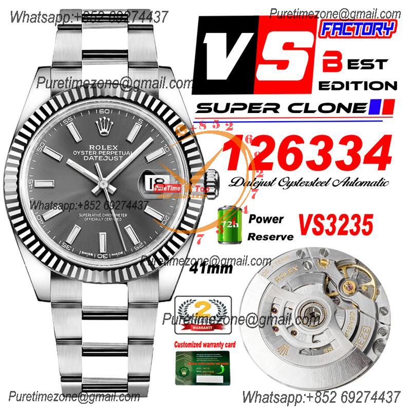 DateJust 41 126334 VS3235 Automatic Mens Watch 904L SS VSF 1:1 Best Edition Gray Dial on Oyster Bracelet CHS