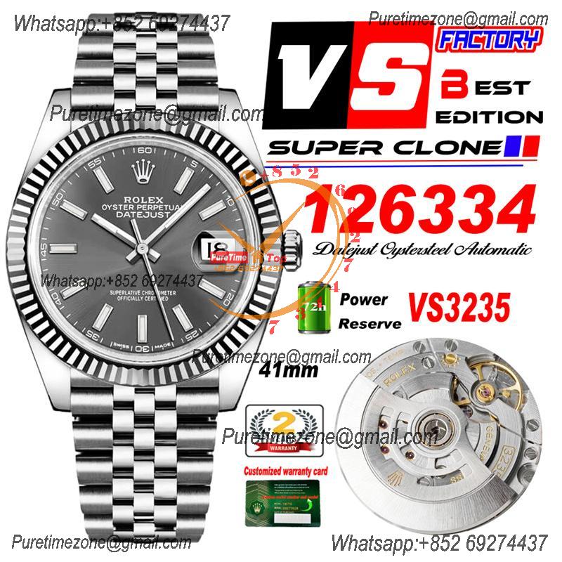 DateJust 41 126334 VS3235 Automatic Mens Watch 904L SS VSF 1:1 Best Edition Gray Dial on Jubilee Bracelet CHS