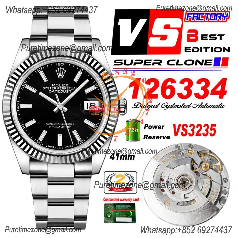 DateJust 41 126334 VS3235 Automatic Mens Watch 904L SS VSF 1:1 Best Edition Black Dial on Oyster Bracelet CHS