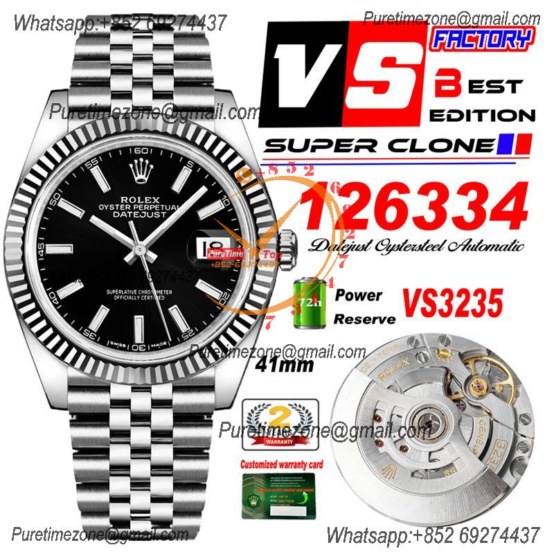 DateJust 41 126334 VS3235 Automatic Mens Watch 904L SS VSF 1:1 Best Edition Black Dial on Jubilee Bracelet CHS