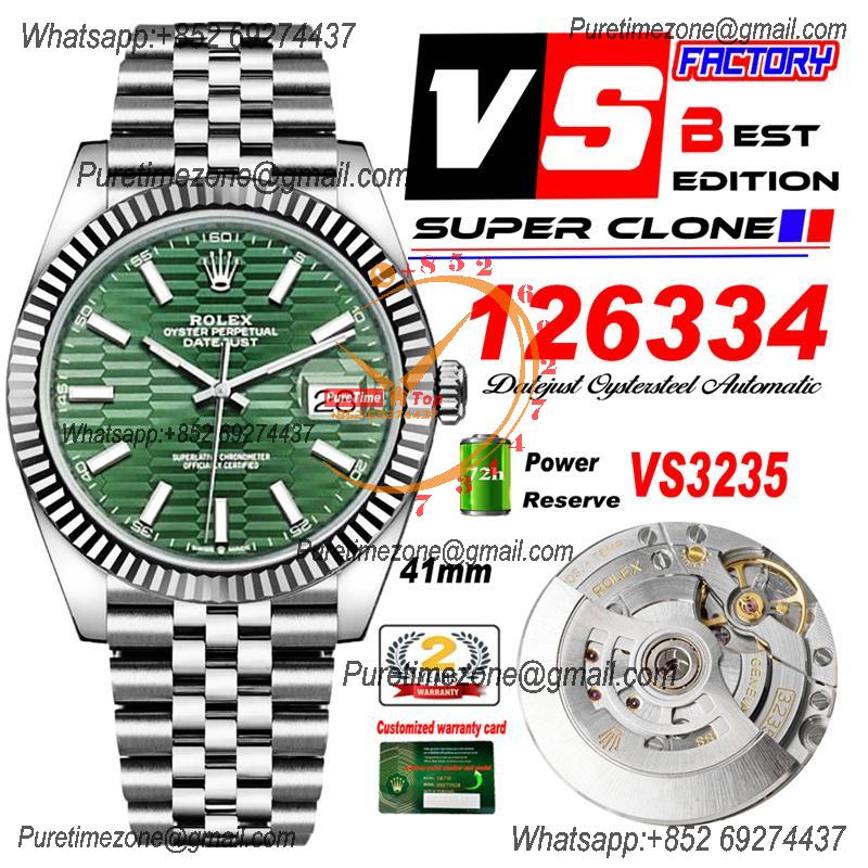 DateJust 41 126334 VS3235 Automatic Mens Watch 904L SS VSF 1:1 Best Edition Green Dial on Jubilee Bracelet CHS