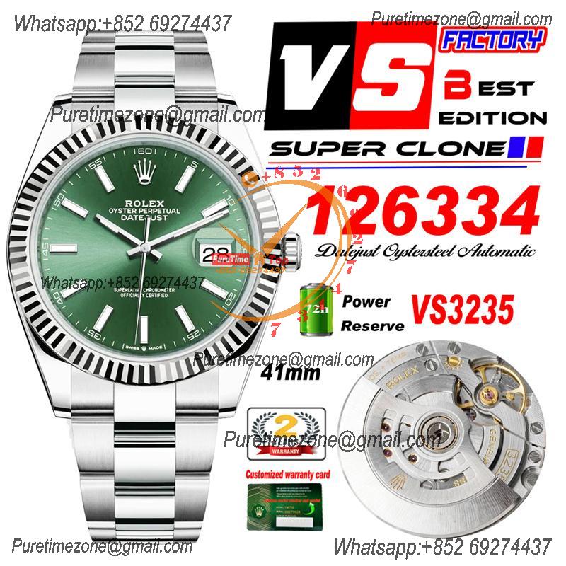 DateJust 41 126334 VS3235 Automatic Mens Watch 904L SS VSF 1:1 Best Edition Green Dial on Oyster Bracelet CHS