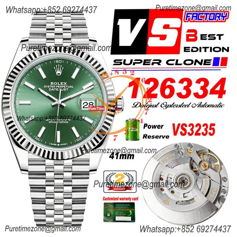 DateJust 41 126334 VS3235 Automatic Mens Watch 904L SS VSF 1:1 Best Edition Green Dial on Jubilee Bracelet CHS