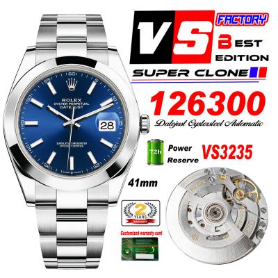 DateJust 41 126300 VS3235 Automatic Mens Watch 904L SS VSF Best Edition Blue Dial on Oyster Bracelet CHS