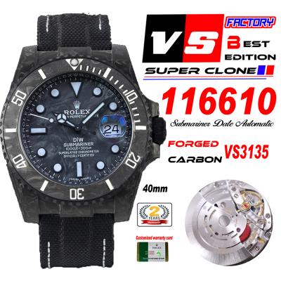 Submariner DIW Carbon VS3135 Automatic Mens Watch VSF 1:1 Best Edition Black White Dial Nylon Strap CHS