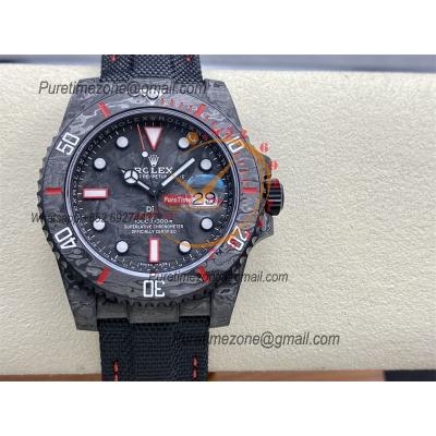 Submariner DIW Carbon VS3135 Automatic Mens Watch VSF 1:1 Best Edition Black Red Dial Nylon Strap CHS