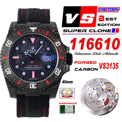 Submariner DIW Carbon VS3135 Automatic Mens Watch VSF 1:1 Best Edition Black Red Dial Nylon Strap CHS