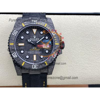 Submariner DIW Carbon VS3135 Automatic Mens Watch VSF 1:1 Best Edition Black Yellow Dial Nylon Strap CHS