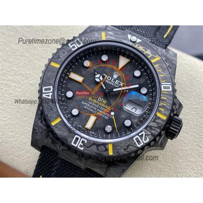 Submariner DIW Carbon VS3135 Automatic Mens Watch VSF 1:1 Best Edition Black Yellow Dial Nylon Strap CHS