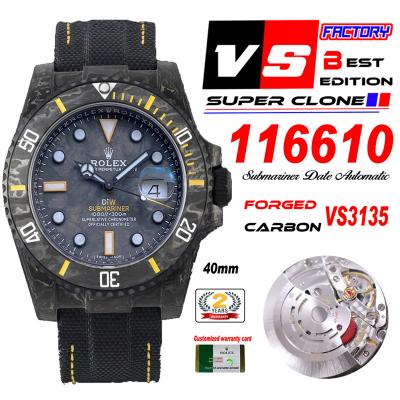 Submariner DIW Carbon VS3135 Automatic Mens Watch VSF 1:1 Best Edition Black Yellow Dial Nylon Strap CHS