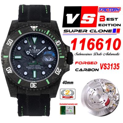 Submariner DIW Carbon VS3135 Automatic Mens Watch VSF 1:1 Best Edition Black Green Dial Nylon Strap CHS