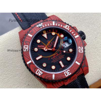 Submariner DIW Red Carbon VS3135 Automatic Mens Watch VSF 1:1 Best Edition Black Dial Nylon Strap CHS